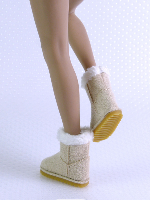 Nouveau Toys 1/6 Scale Female Beige Leather Skin Boots with Fur Trims